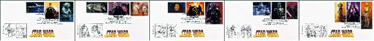 Star Wars FDC's Set of 5 Covers With 3 Stamps on Each Cover - 5/25/07